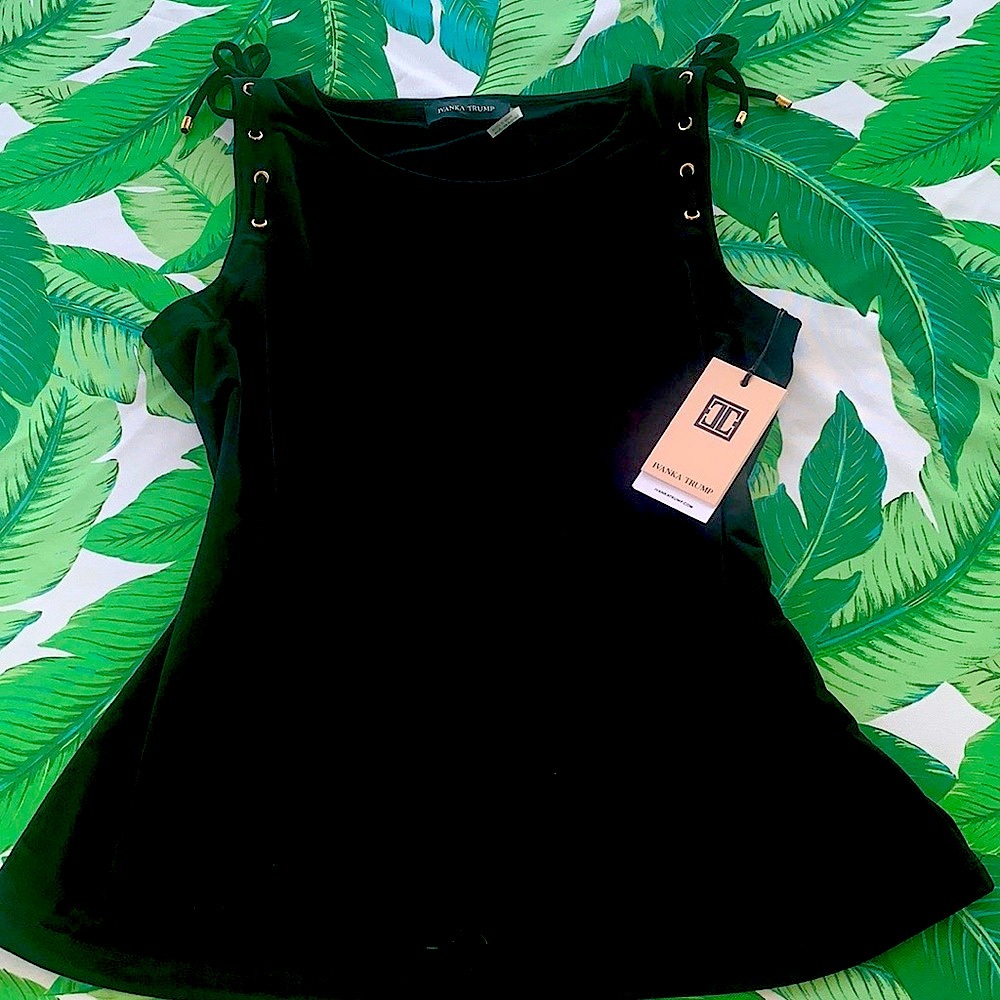 Ivanka Trump stretchy grommet sleeveless black tank top